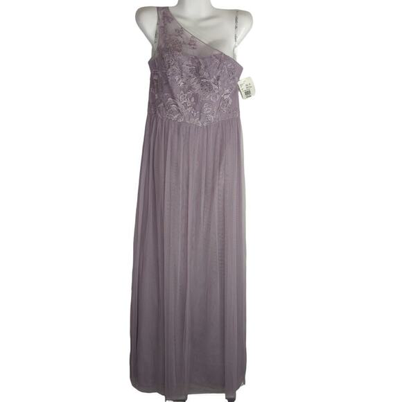 DB Studio Women's Embroidered One Shoulder Maxi Dress Lavender Purple Size 8 NWT - Picture 3 of 13
